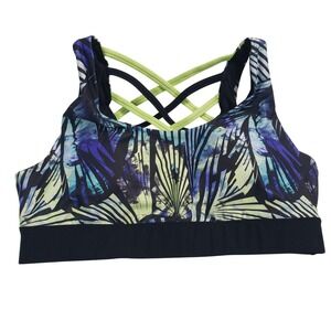 Cascade Sport‎ Performance Tropical Leaf Print Sports Bra XXL Criss Cross Straps